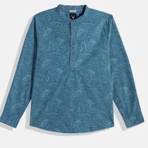 Allen Solly Boys 13-14YRS Blue Leaf Print Long‎ Sleeve Shirt